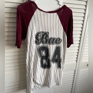 3 FOR $10 SALE - Cute Baseball Jersey Maroon Pinstriped Shirt Bae 84